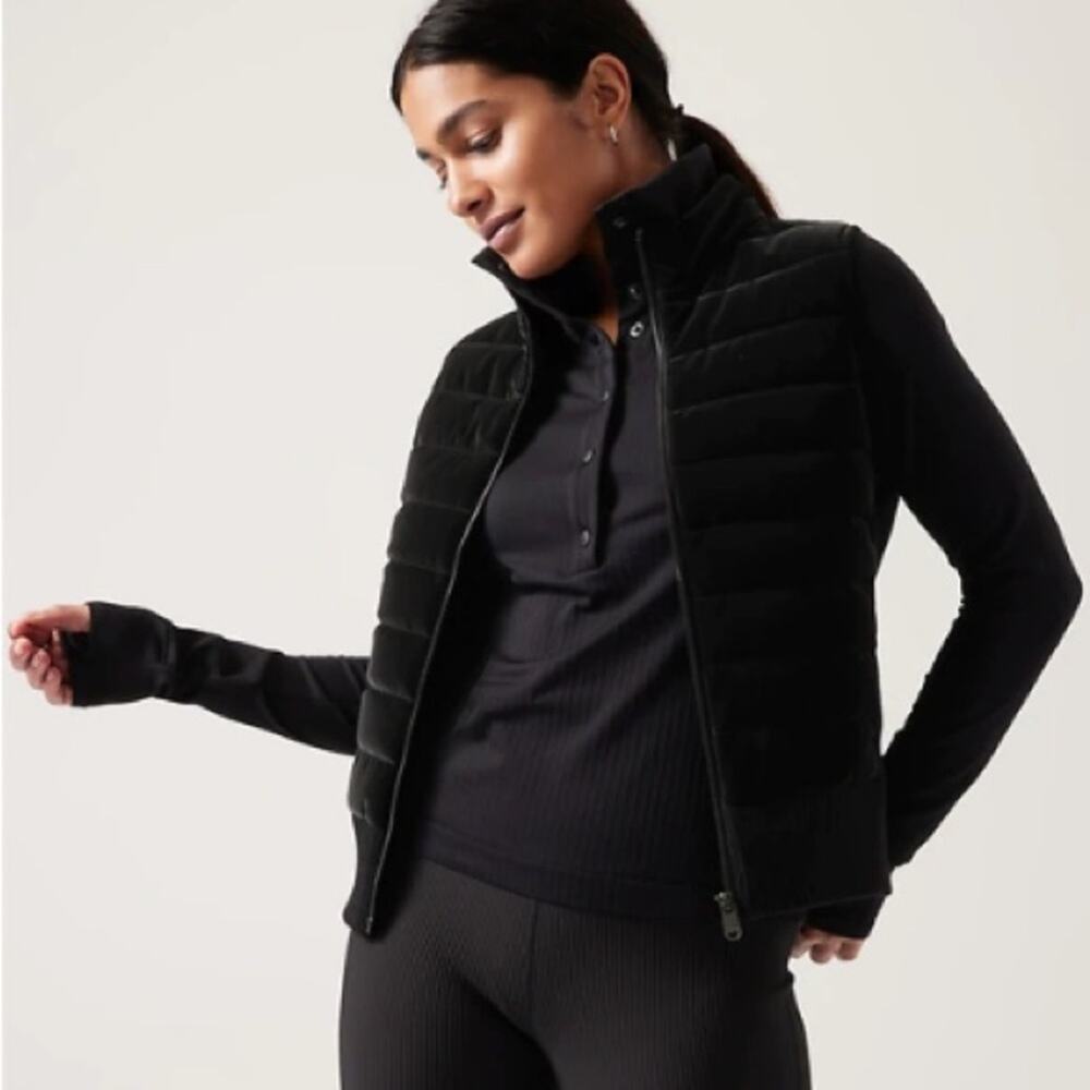 Athleta Hanover Hybrid Vest Black Velvet Wool Knit Puffer Full Zip Size 1X